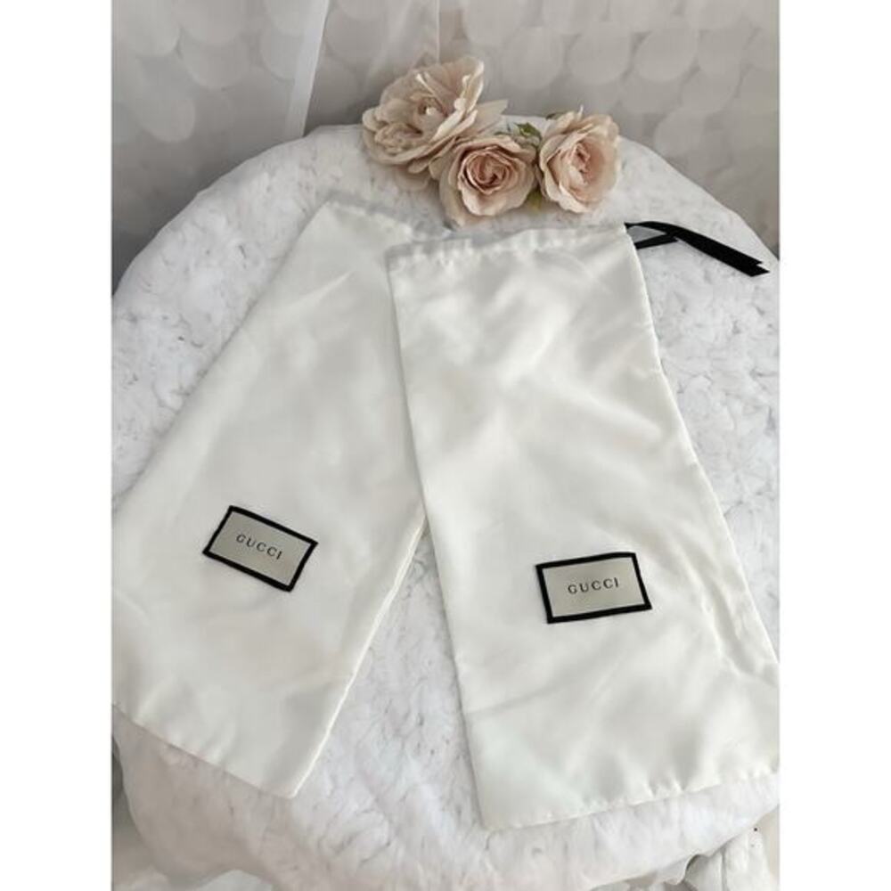 GUCCI Set Of 2 White Shoes Dust Bag Storage Cloth Drawstring 17.5 x 8.5 inches